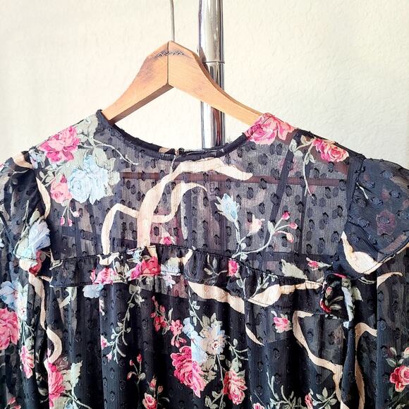 H&M DIVIDED Sheer Ruffle BOWS Floral Black Y2k Dress Sz Small Ruffle - Picture 3 of 6